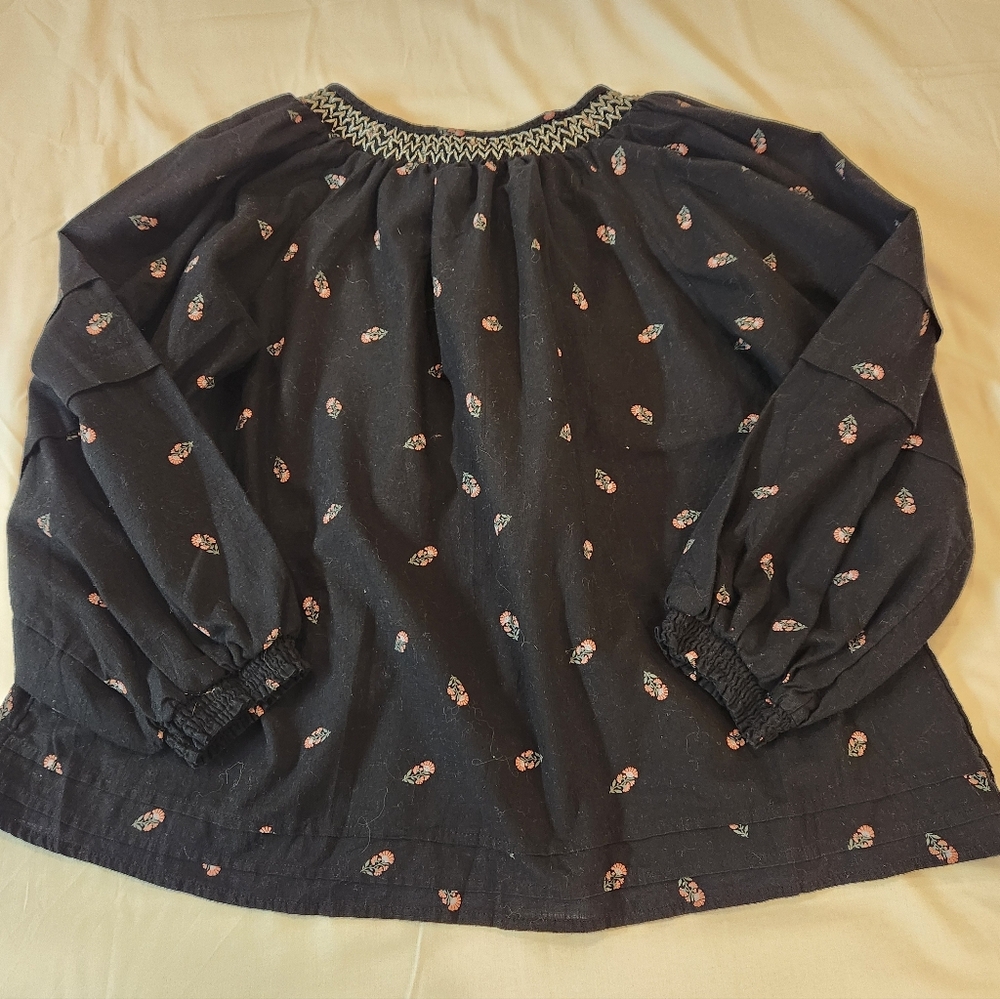 Old Navy Women Black Floral Print Peasant Tunic Top Size L Whimsygoth Boho Flowy - Picture 11 of 13